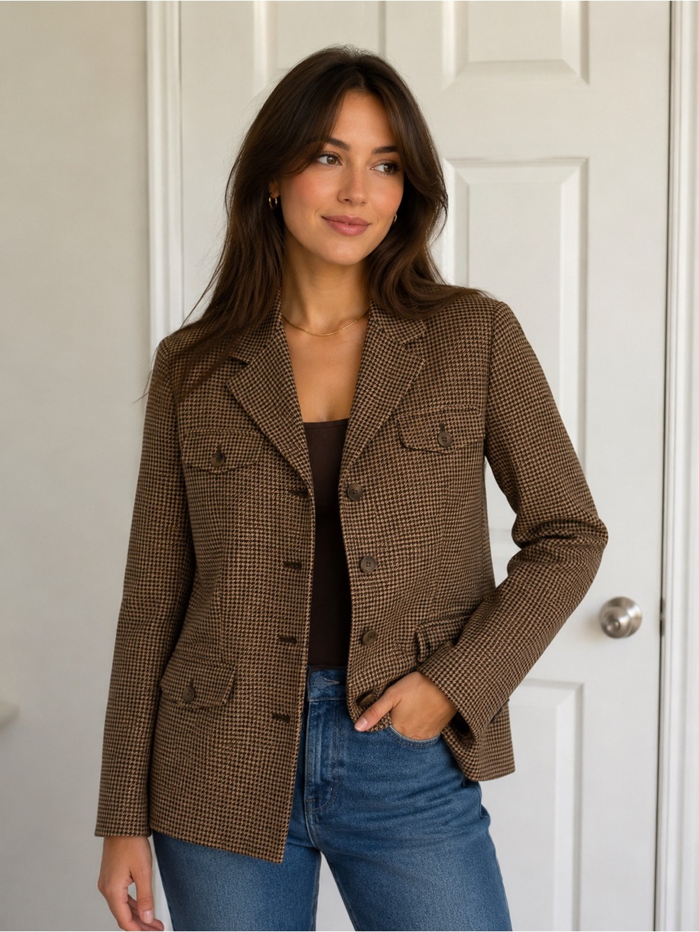 Ann Taylor Brown Houndstooth blazer